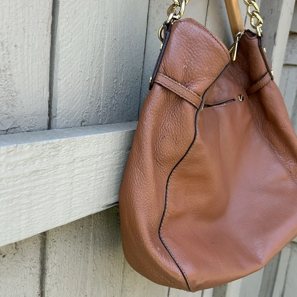 Michael Kors Brown Leather Hobo Bag with Chain Strap Details Bohemian Summer